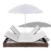 LIT de jardin double résine tressée avec parasol, marron