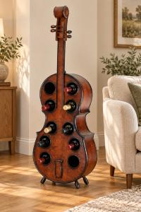 Porte-bouteilles violoncelle 10 bouteilles – Aspect ronce de bois, hauteur 135 cm
