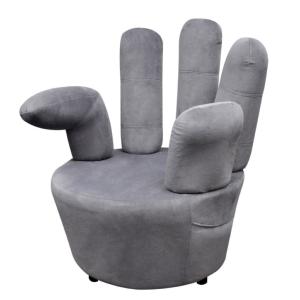 POUF design en forme de main, matière velours, gris
