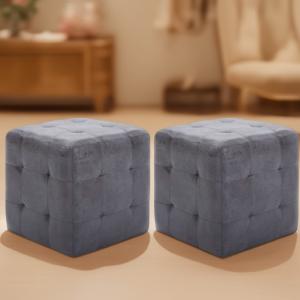 POUF cube, simili-cuir, GRIS, lot de 2