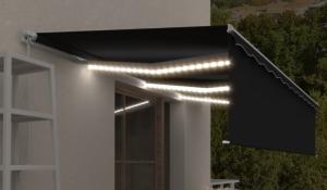 STORE BANNE 600 x 300 cm avec auvent, motorisé, éclairage LED, détecteur de vent, anthracite