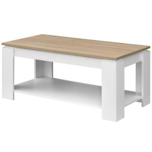 TABLE basse blanche, 100 cm, plateau relevable, couleur chêne, GALION