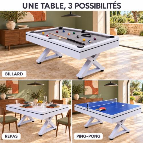Table multi-jeux 3 en 1 blanche TRIVÉA – Billard, ping-pong et repas