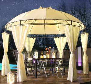 Tonnelle de Jardin Ronde 3,5 m avec LED Solaire et Parois Latérales