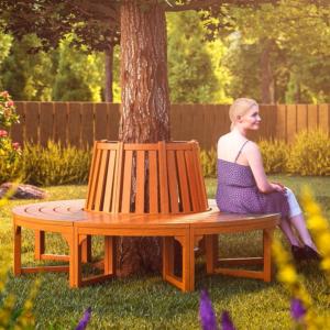 Banc de jardin en bois exotique, tour d'arbre, diamètre 190 cm