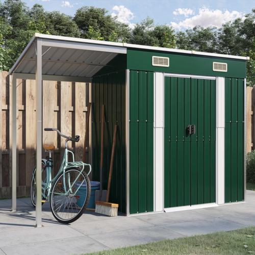 ABRI de jardin, 3,10 m² avec appentis, métal galvanisé, vert