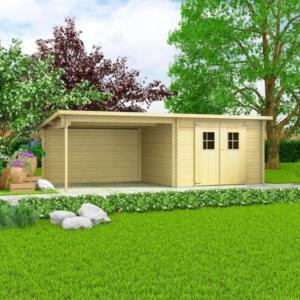 Abri de jardin bois 18 m² avec auvent – Épicéa massif 28 mm – KIRINA 2