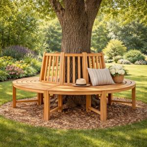Demi Banc Circulaire Tour d’Arbre en Teck Massif, 160 cm