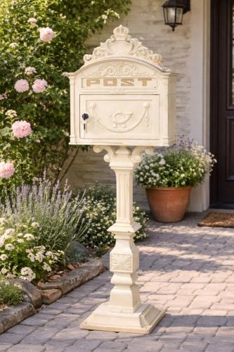 Boîte aux lettres en véritable fonte vintage sur pied – Modèle antique 32 kg