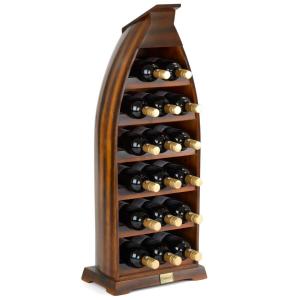CASIER pour 17 bouteilles de vin, forme coque bateau, bois laqué