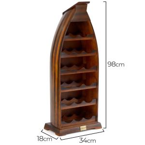 CASIER pour 17 bouteilles de vin, forme coque bateau, bois laqué