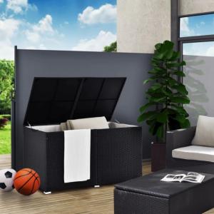 COFFRE géant en résine tressée/alu, 760 litres, noir