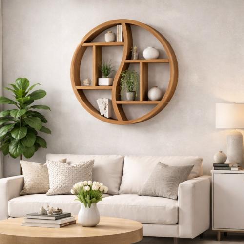 ETAGERE bibliothèque murale design, 60 cm, bois de teck massif