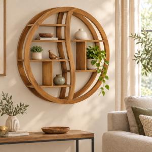 ETAGERE bibliothèque murale design, 80 cm, bois de teck massif