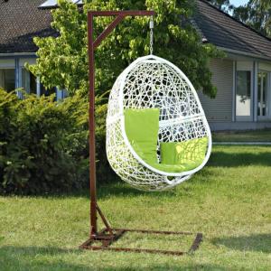 HAMAC de jardin suspendu, métal, Blanc, coussins vert