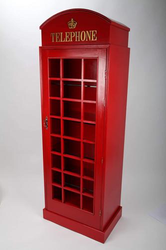 Meuble design cabine téléphonique rouge, bois massif
