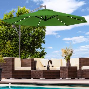 Parasol déporté, à éclairage LED solaire, 350 cm, vert