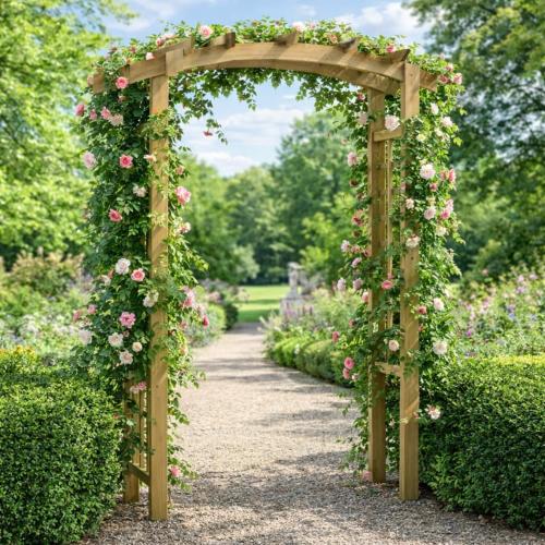 Arche de jardin bois massif 150 cm avec treillis – Pin traité autoclave