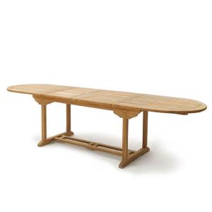 Salon de jardin en teck massif avec table ovale extensible 200/300 cm et 10 chaises pliantes