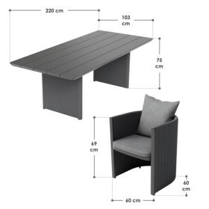 Salon de jardin ALTO 6 places avec table XXL 220 cm en aluminium et revêtement Oléfine