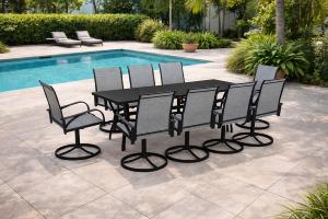 Salon de Jardin 8 Places avec Table 190 cm & Fauteuils Pivotants 360°