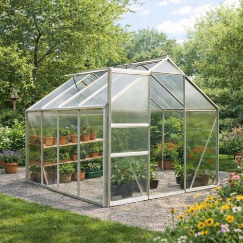 Serre de jardin aluminium 4,7 m² – Polycarbonate 4 mm – Porte coulissante