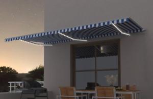 STORE BANNE 6 x 3 m, manuel, éclairage LED, toile bleu/blanc