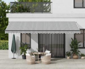 STORE BANNE 600 x 350 cm, motorisé, toile gris/blanc