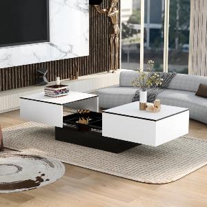 TABLE basse, 100 cm, extensible, blanc/noir avec rangement