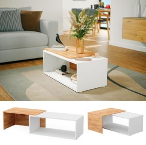 TABLE basse blanche/beige, 80 cm, extensible et pivotante