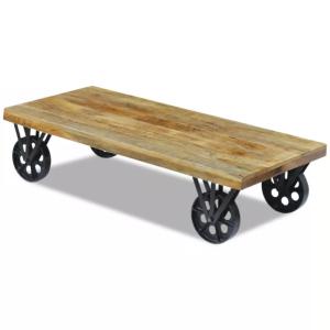 TABLE basse sur roues, 120 cm, bois massif manguier