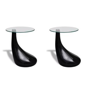 Table basse, verre trempé et fibre de verre,noir laqué