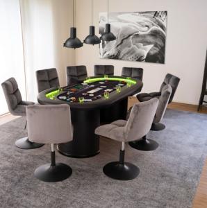 TABLE de POKER grand luxe, 215 cm, jusqu'à 10 places, LED