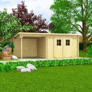 ABRI de jardin, bois massif 28 mm avec extension réversible, surface 16 m²