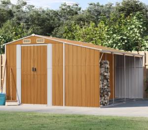 ABRI de jardin métal galvanisé imitation bois , auvent range buches, 10,15 m²