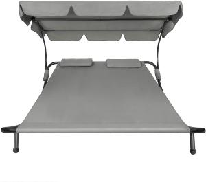 Chaise longue bain de soleil jardin 2 places, gris