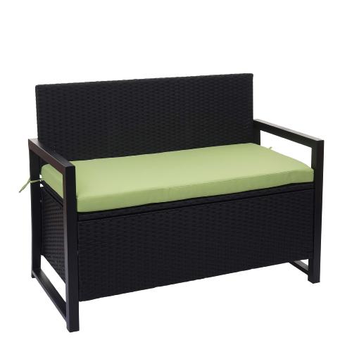 BANC avec coffre de rangement, resine tressée, Noir/vert