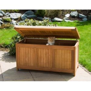 COFFRE / BANC de rangement en bois exotique, 115 cm