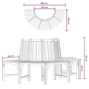 Banc de jardin en bois exotique, demi tour d'arbre, 210 cm