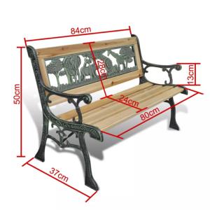 Banc de jardin pour enfants, bois massif, fonte