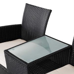 Banc de jardin, résine tressée noir, 2 places avec table intégrée 