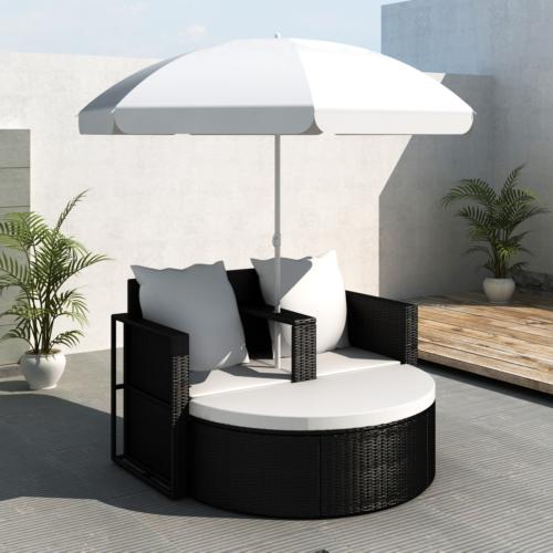 CANAPE de jardin rond résine tressée noir + parasol