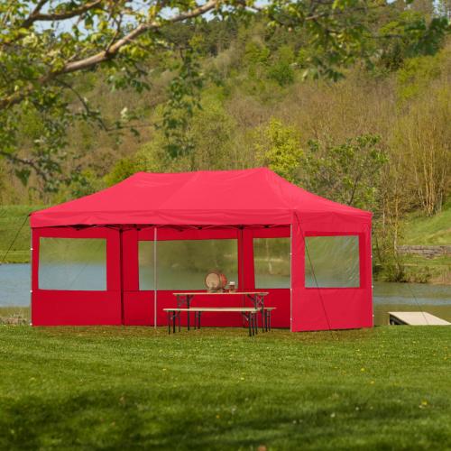 CHAPITEAU pliant 6 x 3 m, aluminium, toile rouge