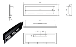 CHEMINEE ETHANOL inox noir mat, 120 cm, MISSOURI