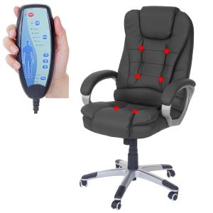 FAUTEUIL BUREAU MASSANT,  cuir noir, 6 points de massage