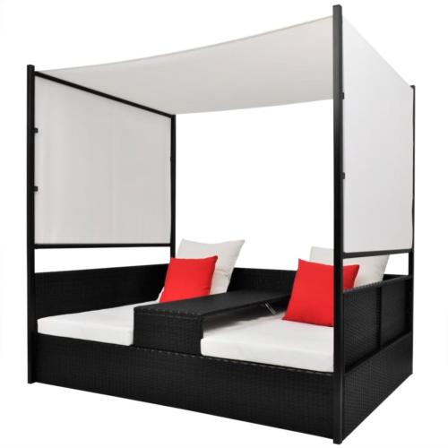 LIT canapé de jardin, 2 places modulables, résine tressée noir 