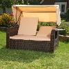 LIT Transat de jardin, modulable, résine tressée, marron