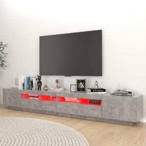 Ensemble meubles bas TV, gris béton, 260 cm, éclairage led, TRIVELA