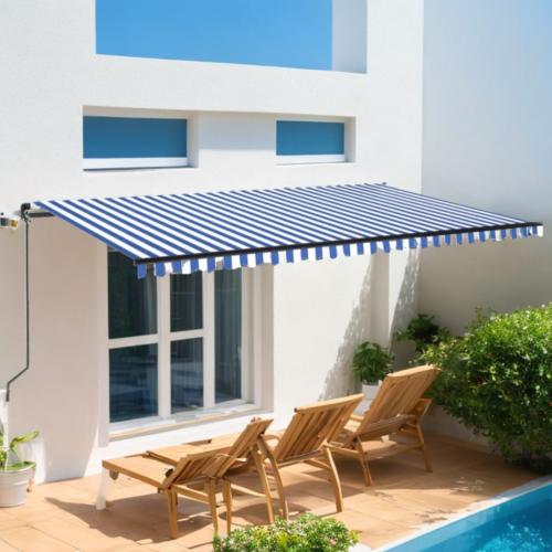 STORE BANNE 4 x 3.5 m, manuel, toile bleu blanche