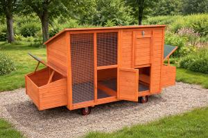 Poulailler, clapier, bois, 220 cm, sur roues